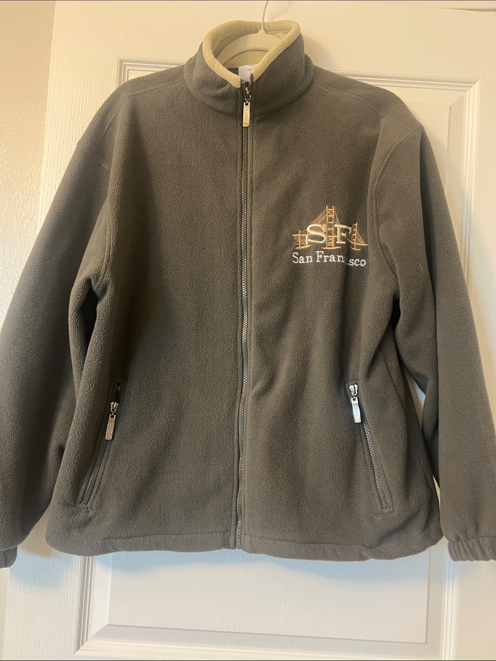 San Francisco Embroidered Fleece Jacket - olive green